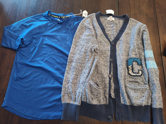 Seller 185:  Boys 8/10 tops x 2 (UA compression top and Cat N Jack Cardigan)