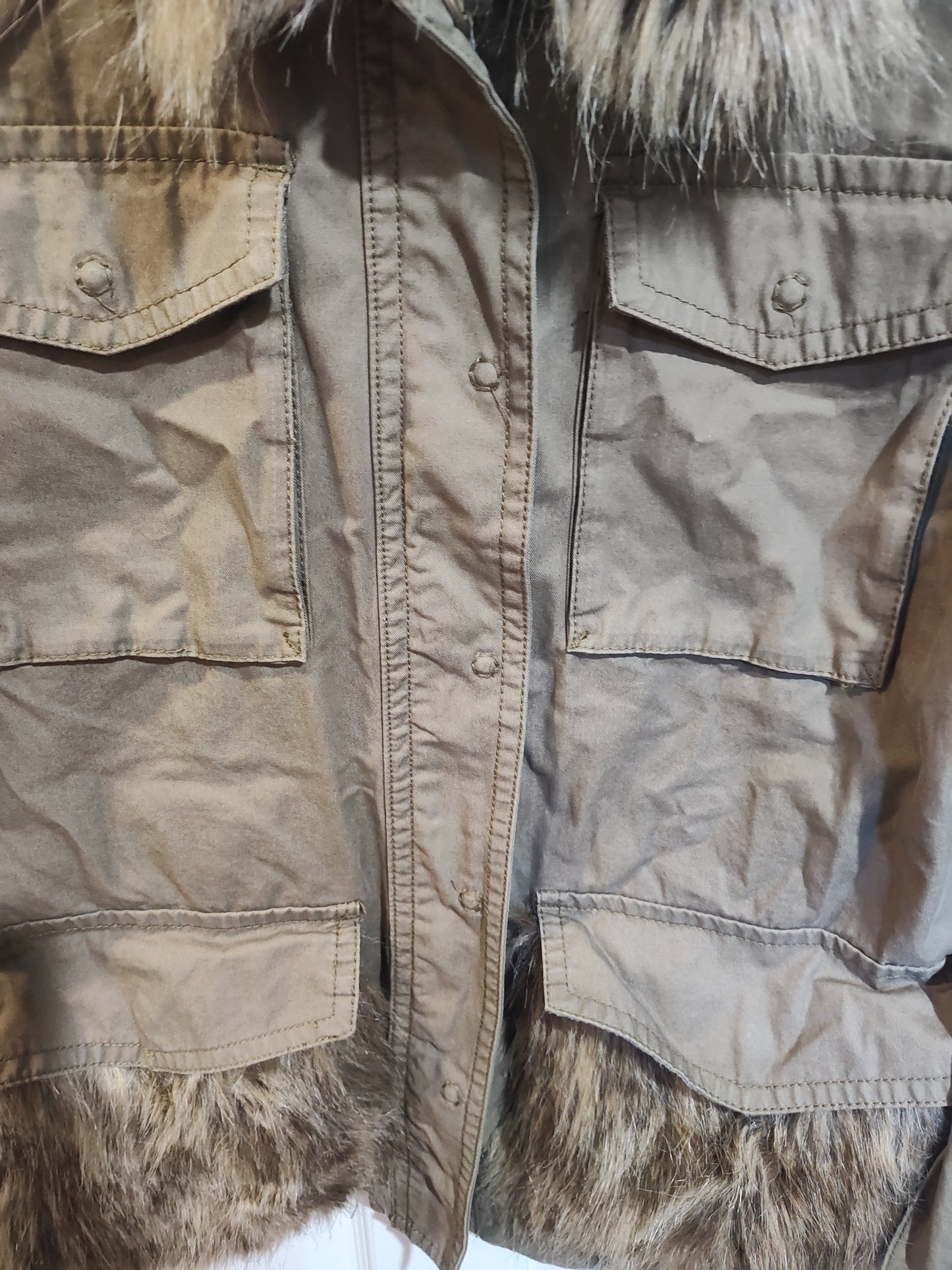 Seller 185:  Anthropologie Jacket Saskia Size small Faux Fur Utility Coat