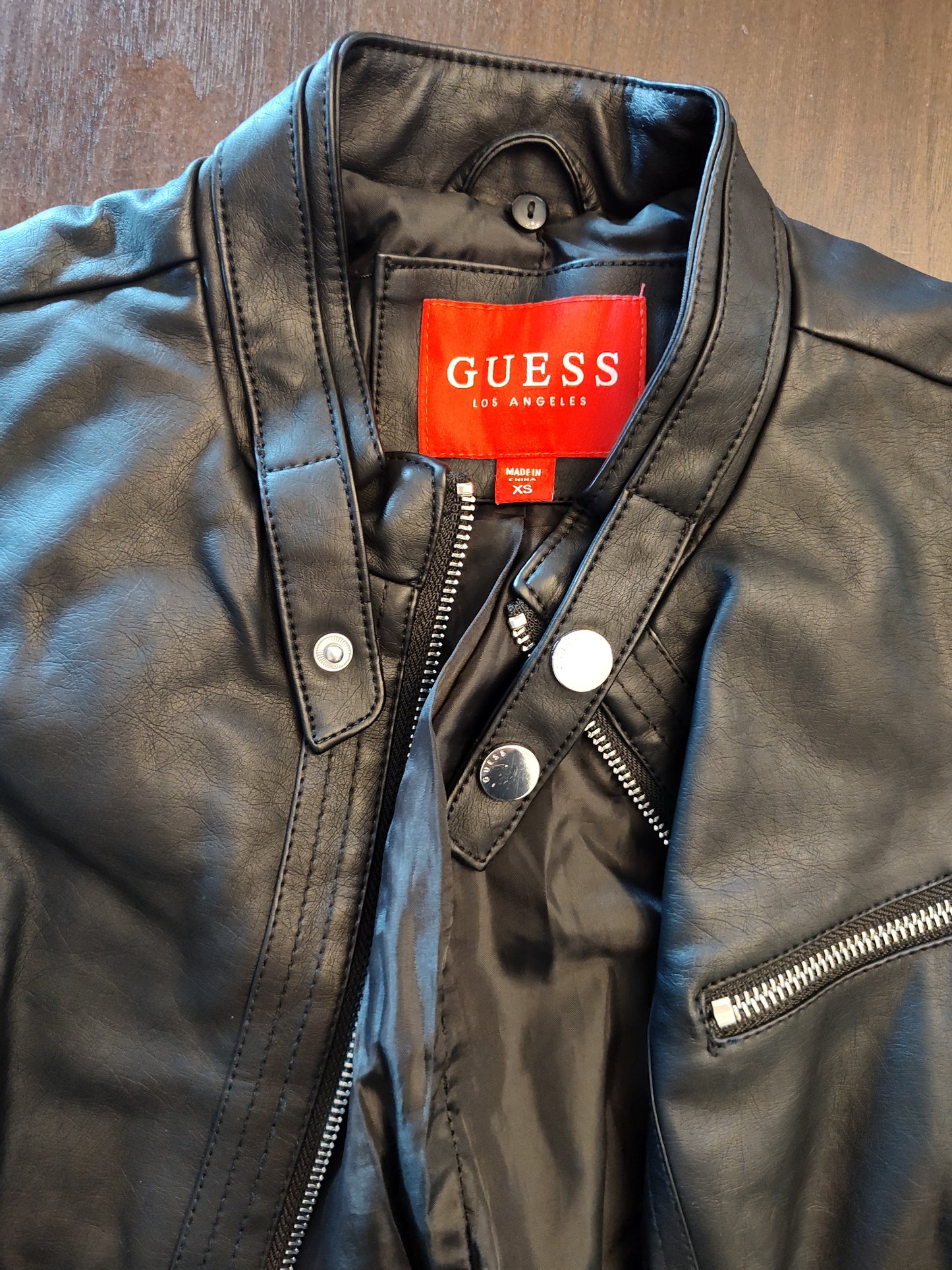 Seller 185:  Guess Faux Leather Biker Jacket Size XS Women