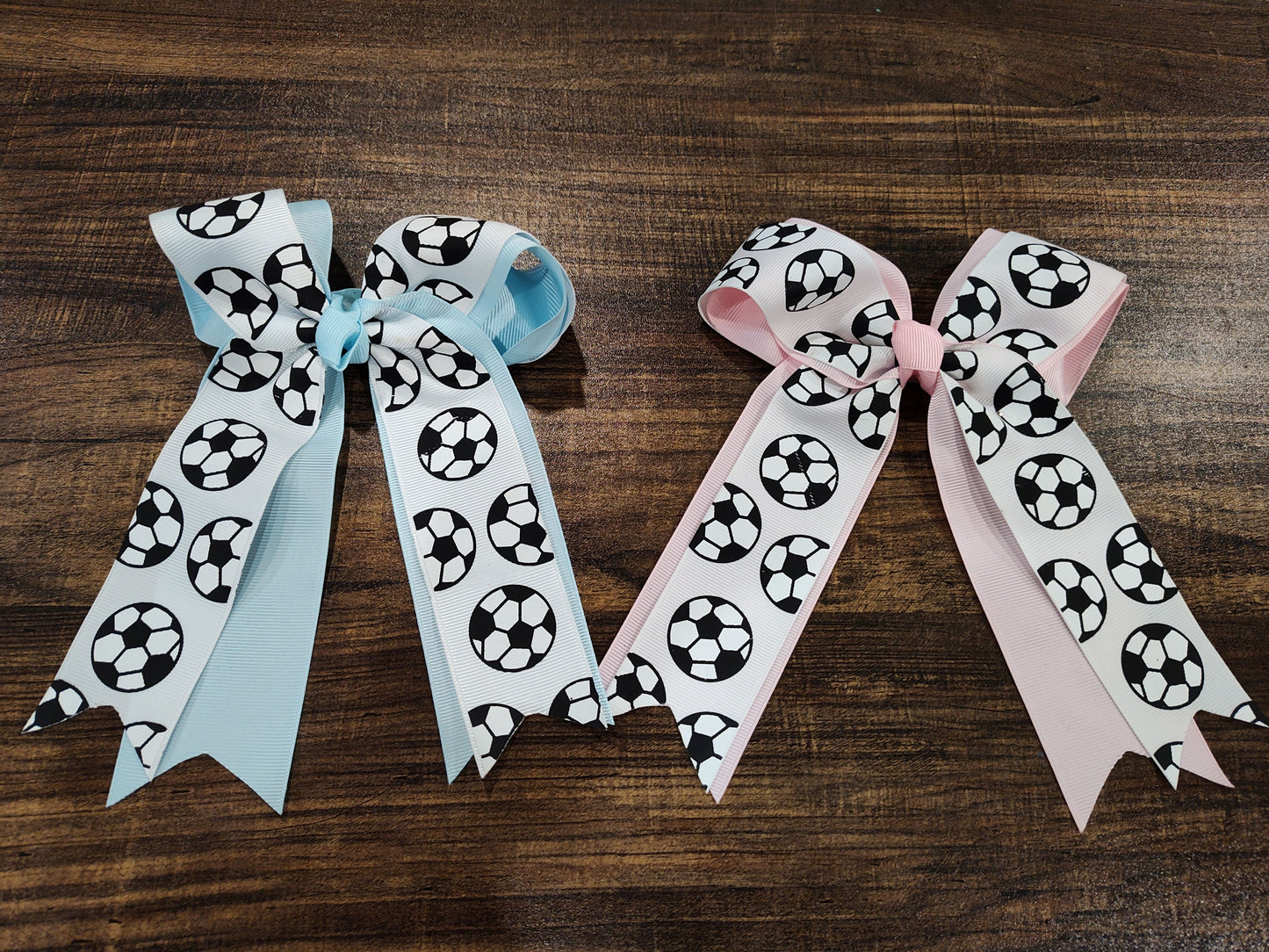 Seller 185:  Soccer Girl Bows x 2 (1 pink 1 blue)