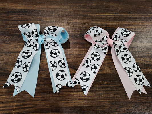Seller 185:  Soccer Girl Bows x 2 (1 pink 1 blue)