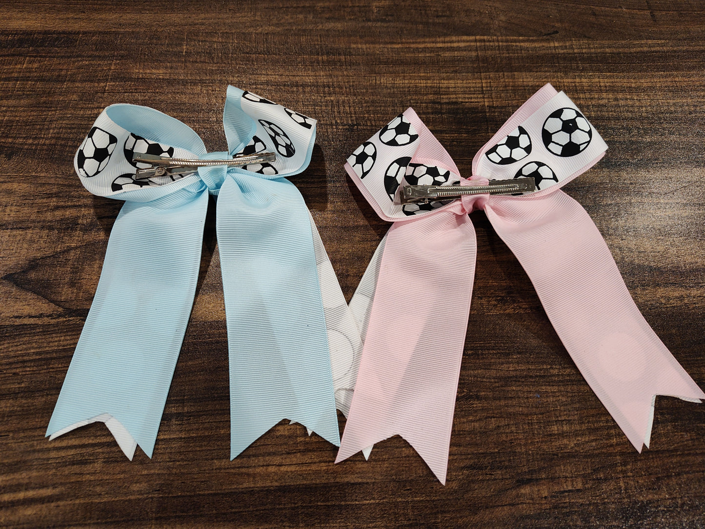 Seller 185:  Soccer Girl Bows x 2 (1 pink 1 blue)