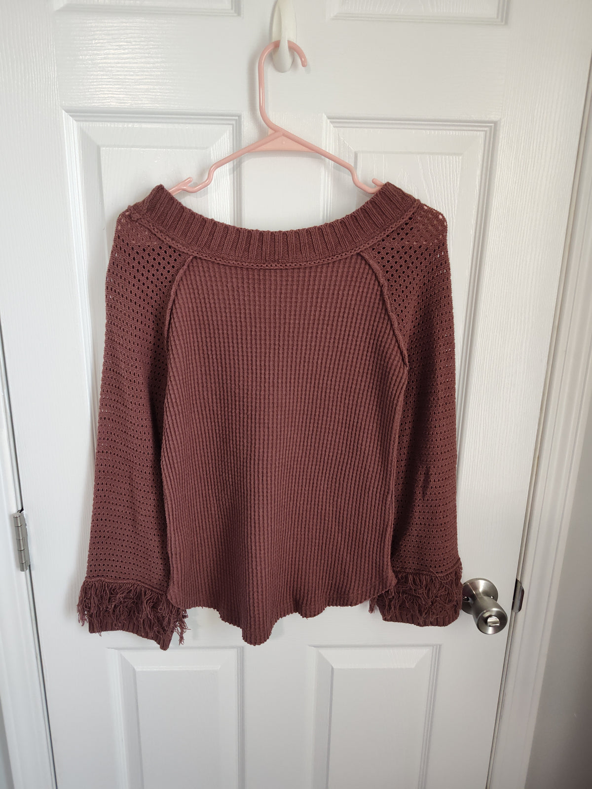 Seller 189:  Altar'd State Women's Small Open Knit Fringed sweater