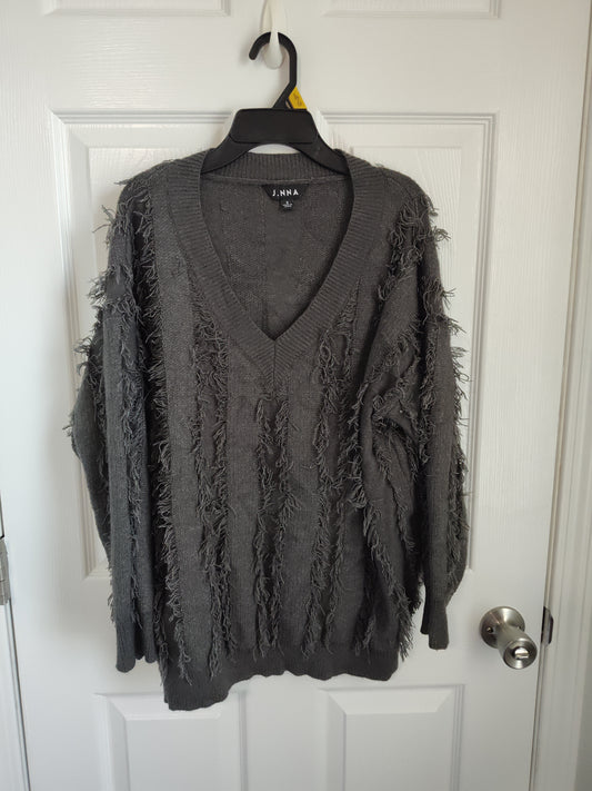 Seller 189:  J.NNA fringed charcoal sweater women size small