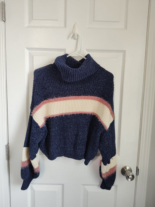 Seller 189:  MM (My Michelle) women's sz small striped cropped sweater cowl neck oversized