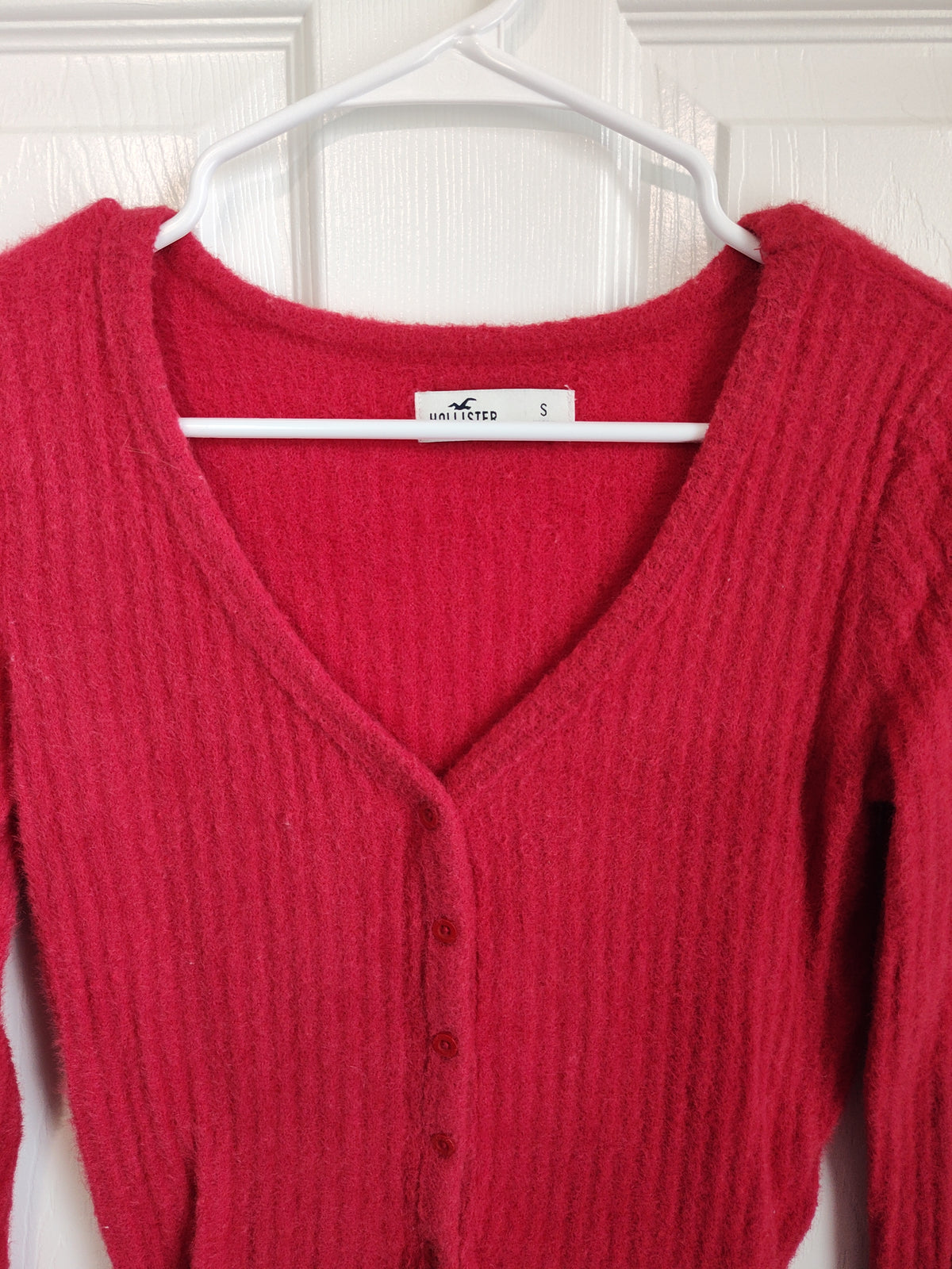 Seller 189:  Hollister women's sz small red cardigan sweater