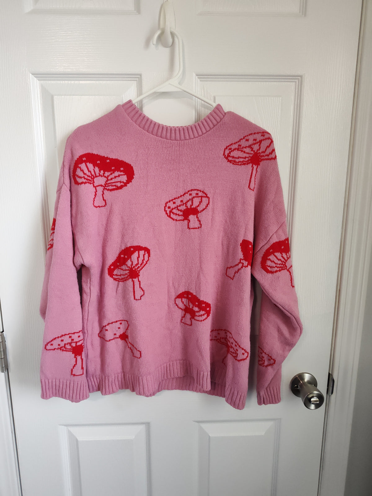 Seller 189:  ASOS women's pink mushroom sweater size small