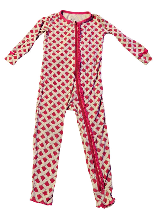 #7 Kic Kee Footless Bamboo Sleeper, pink & cream, 2T