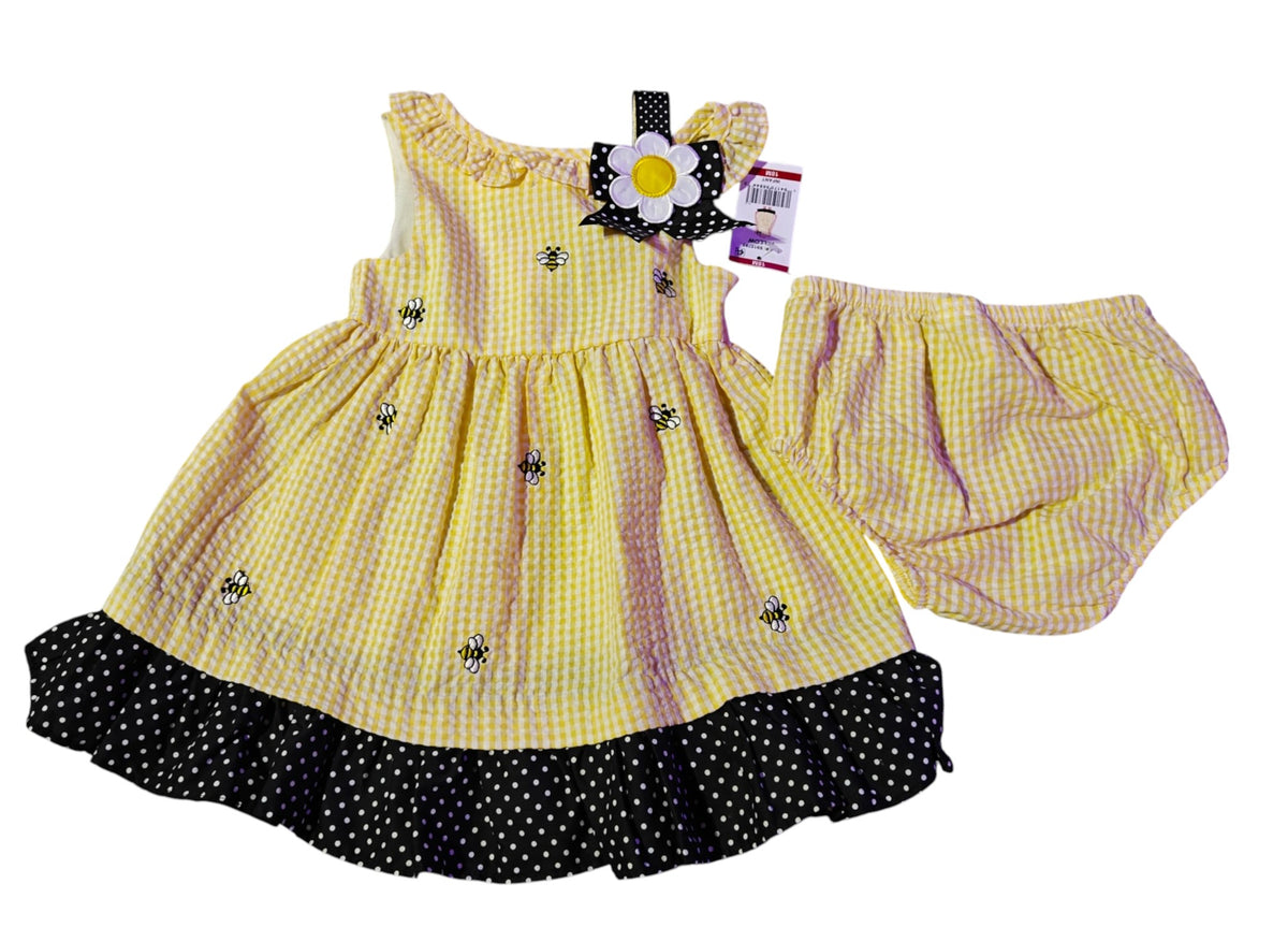 #7 Girls Bumble bee dress with matching bloomers, NWT, 18mo