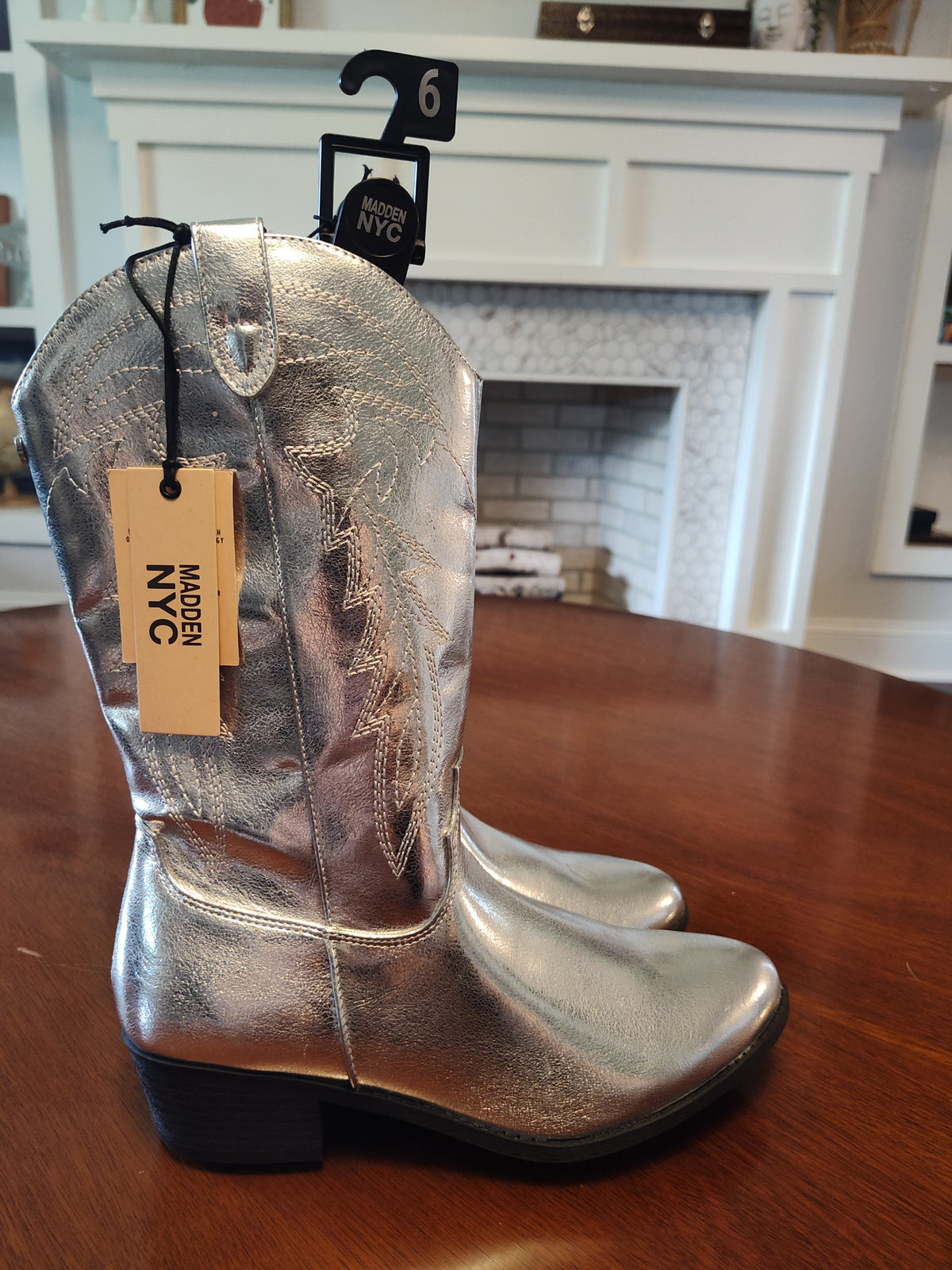 Seller 189:  Madden NYC new Silver Cowgirl boots size 6 youth