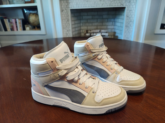 Seller 189:  Puma white/pink/grey high tops women's size 7.5