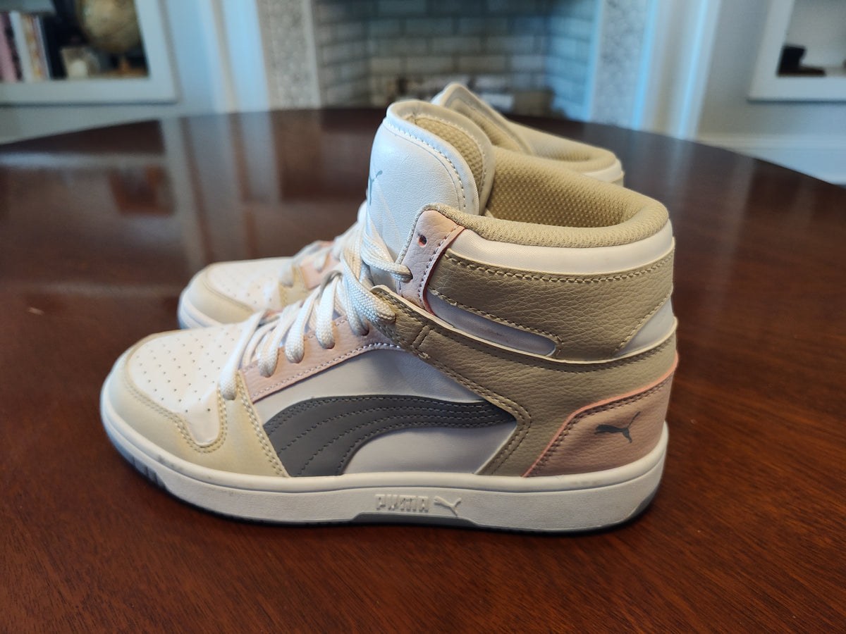 Seller 189:  Puma white/pink/grey high tops women's size 7.5