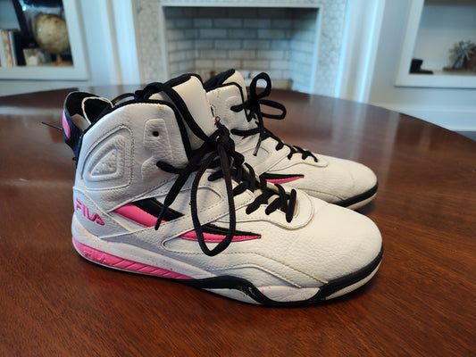 Seller 189:  Fila High Tops (white/pink/black) women's size 7.5