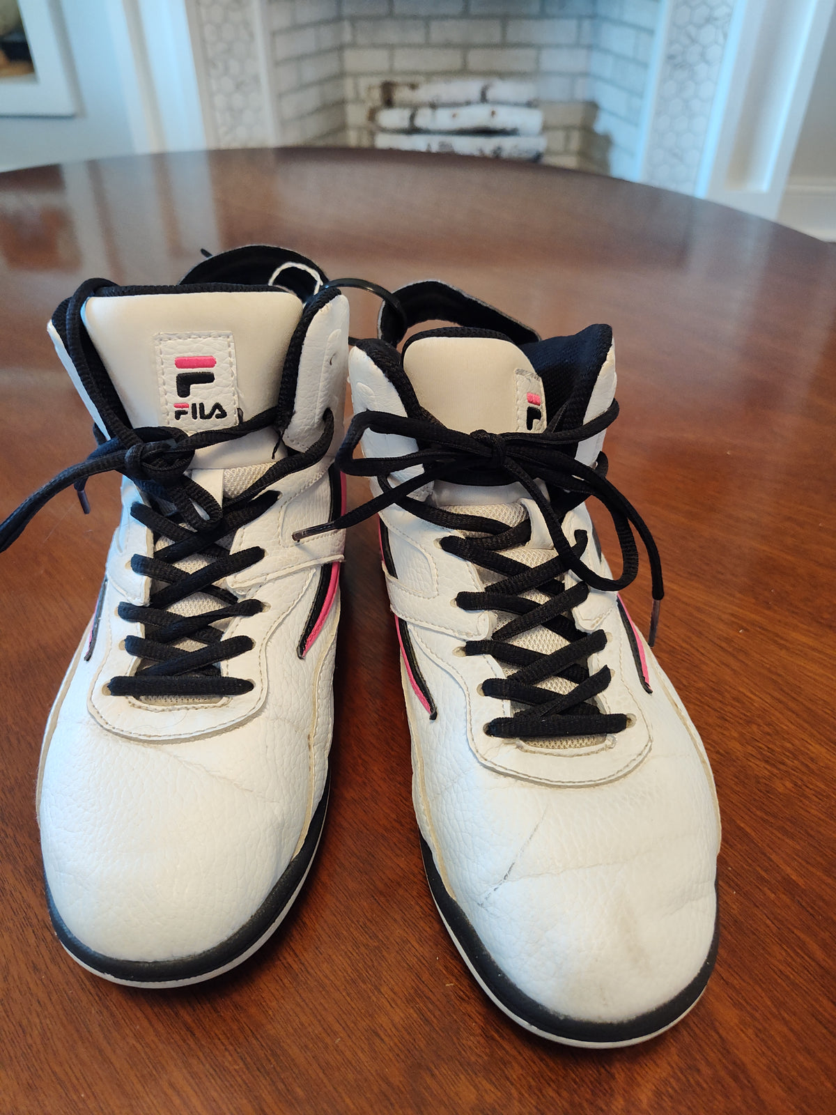 Seller 189:  Fila High Tops (white/pink/black) women's size 7.5