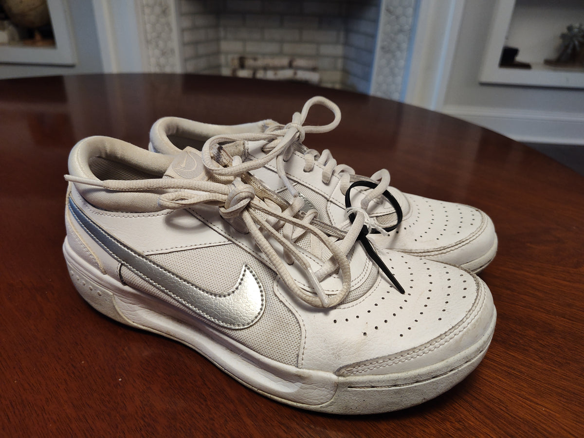 Seller 189:  Nike Court Shoes Women's size 8.5 White/Silver