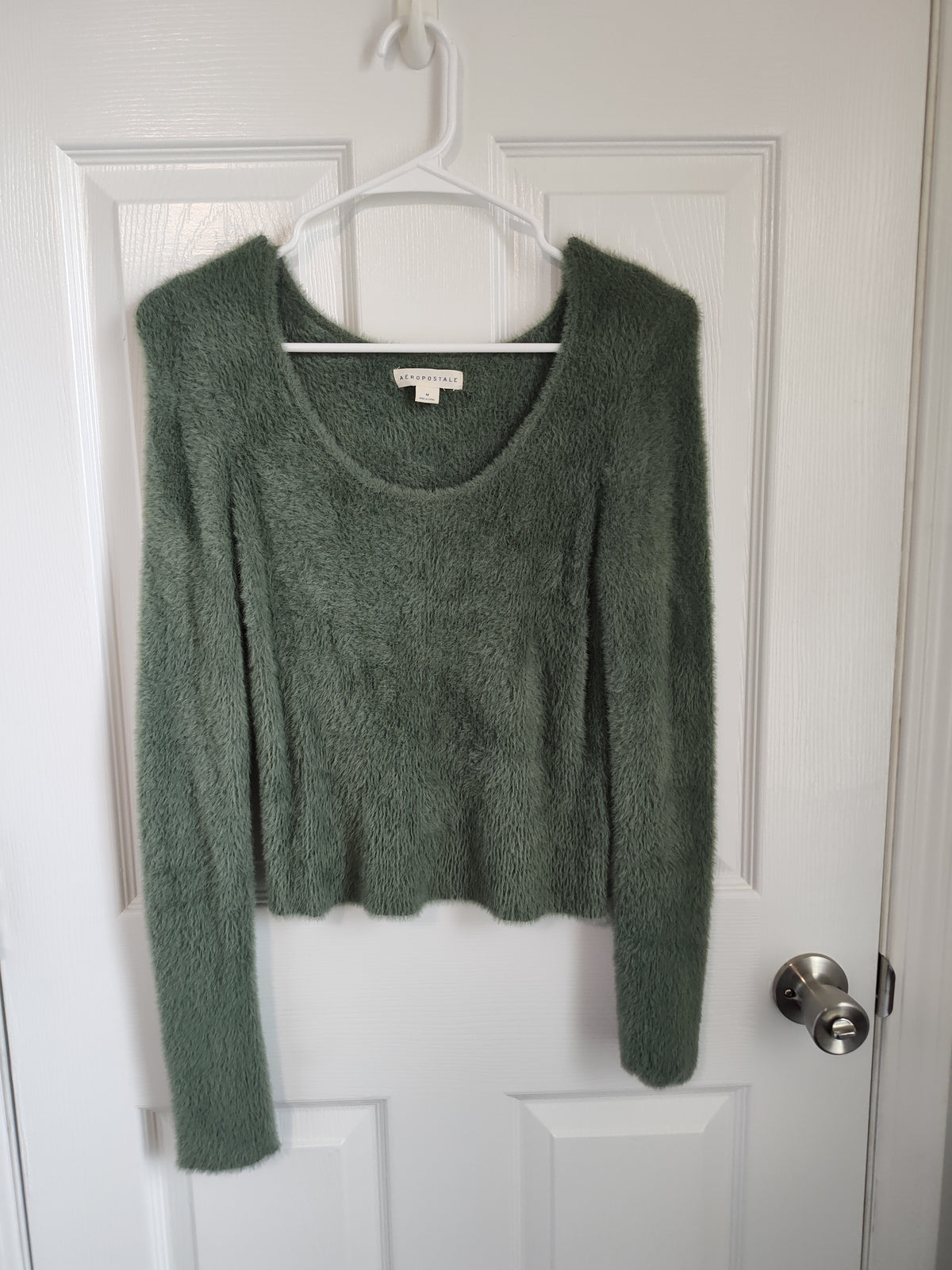 Seller 189:  Aeropostale Green Fuzzy Scoop Neck Top Women's size Medium