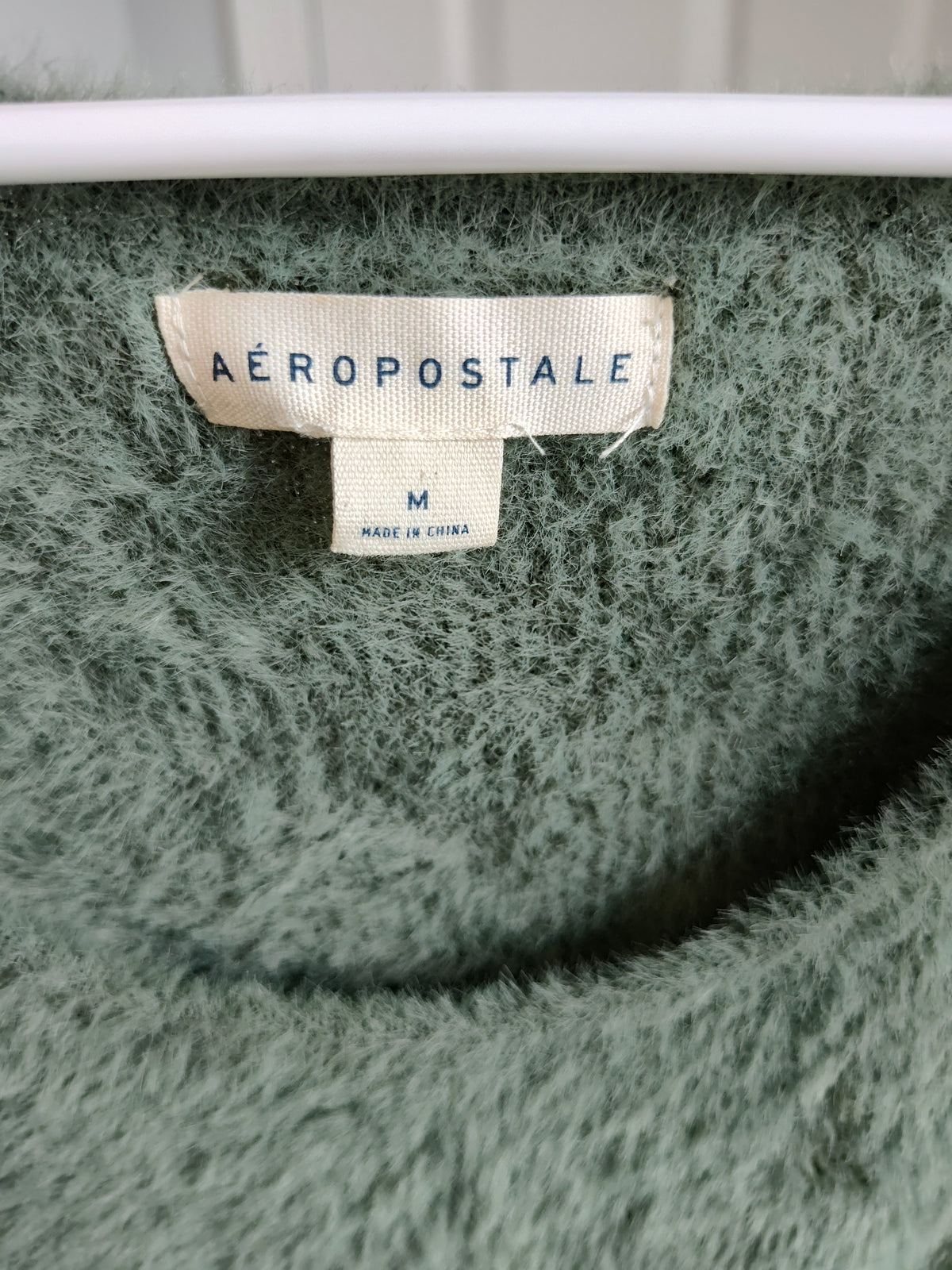 Seller 189:  Aeropostale Green Fuzzy Scoop Neck Top Women's size Medium