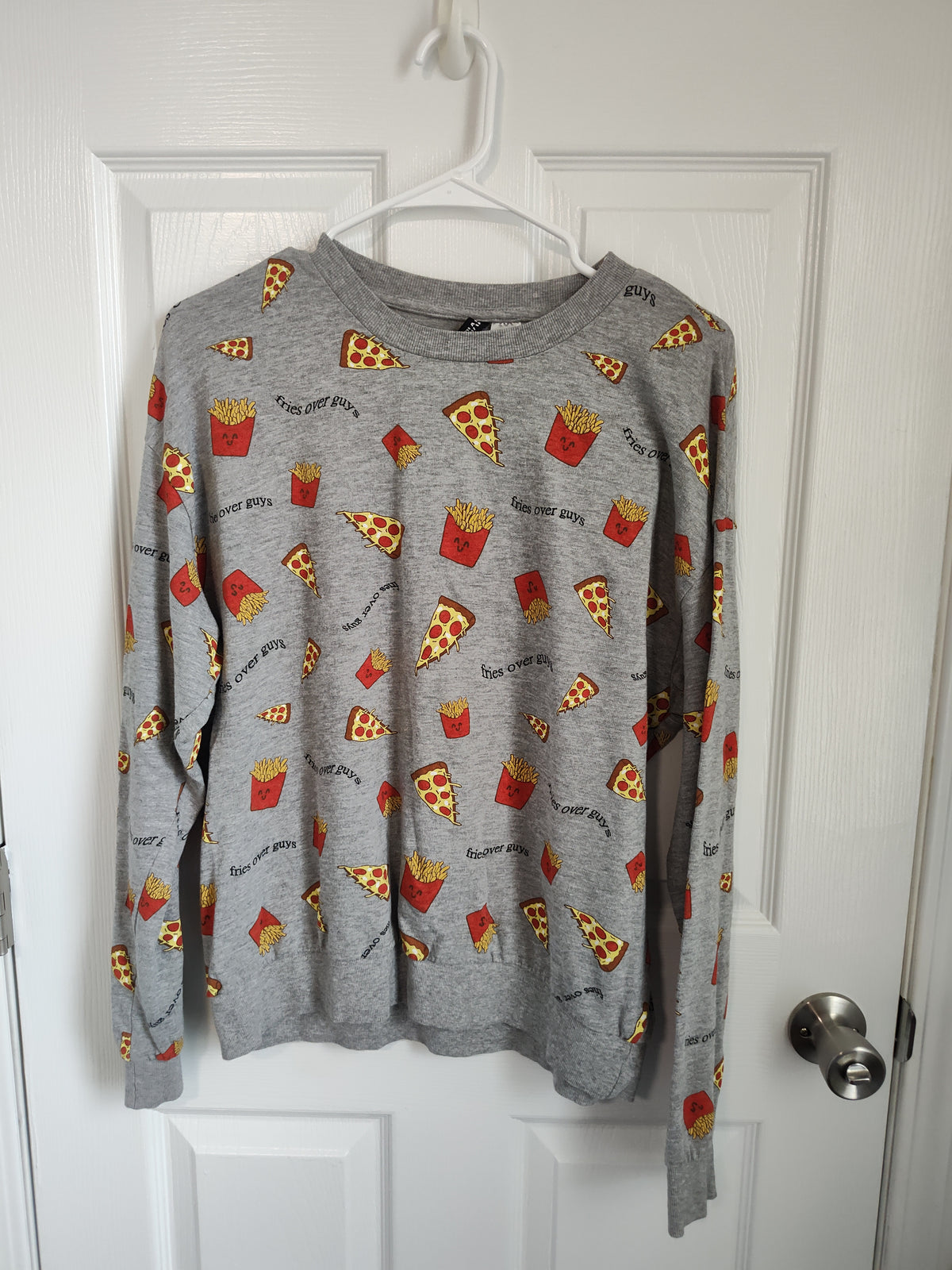 Seller 189:  Divided women's "Fries before Guys" sweatshirt size large