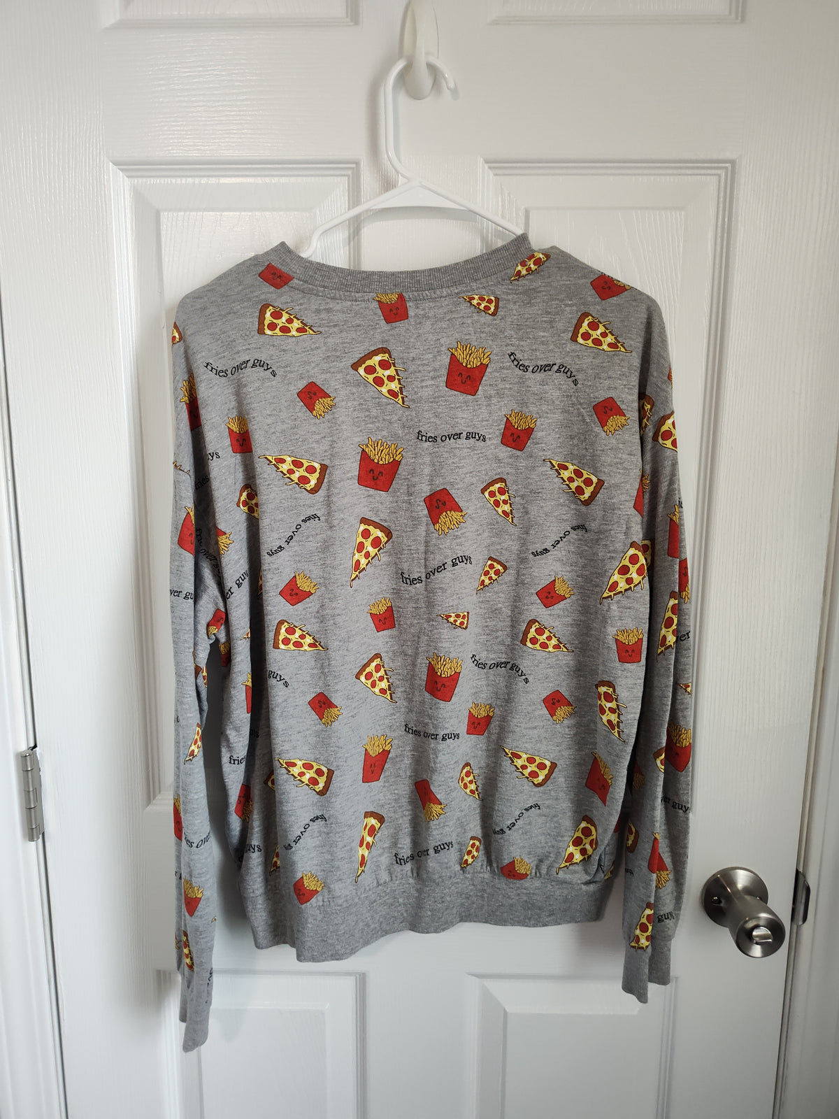 Seller 189:  Divided women's "Fries before Guys" sweatshirt size large