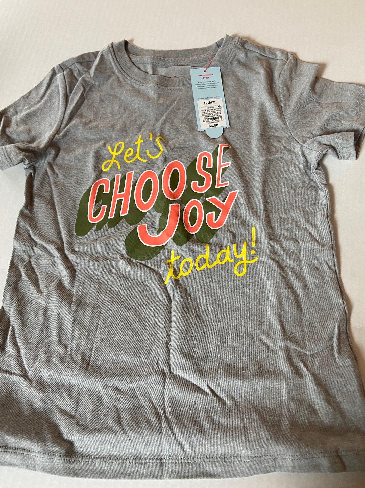 Size Small, 6/7 NWT, Cat & Jack Let's Choose Joy shirt