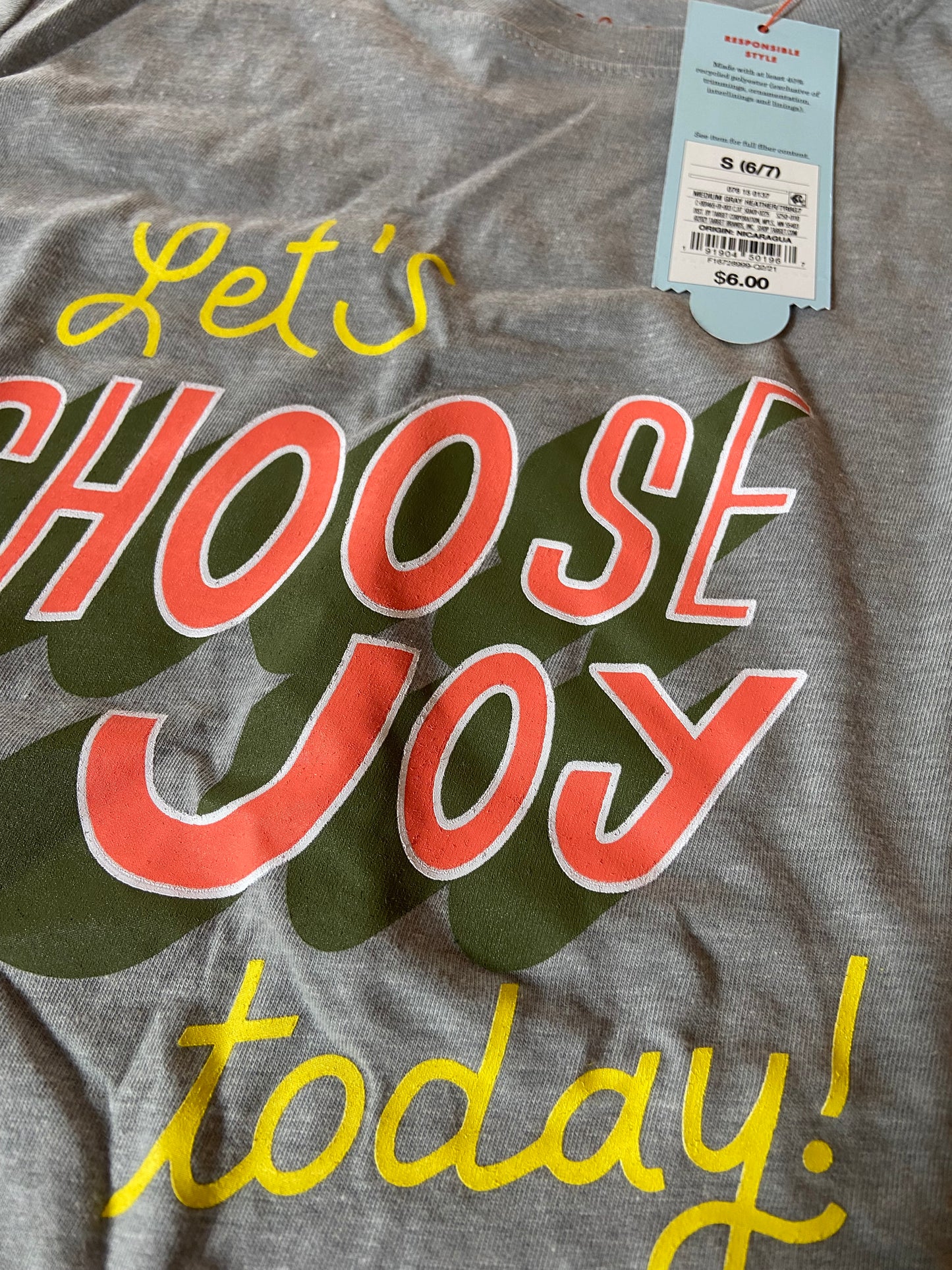 Size Small, 6/7 NWT, Cat & Jack Let's Choose Joy shirt