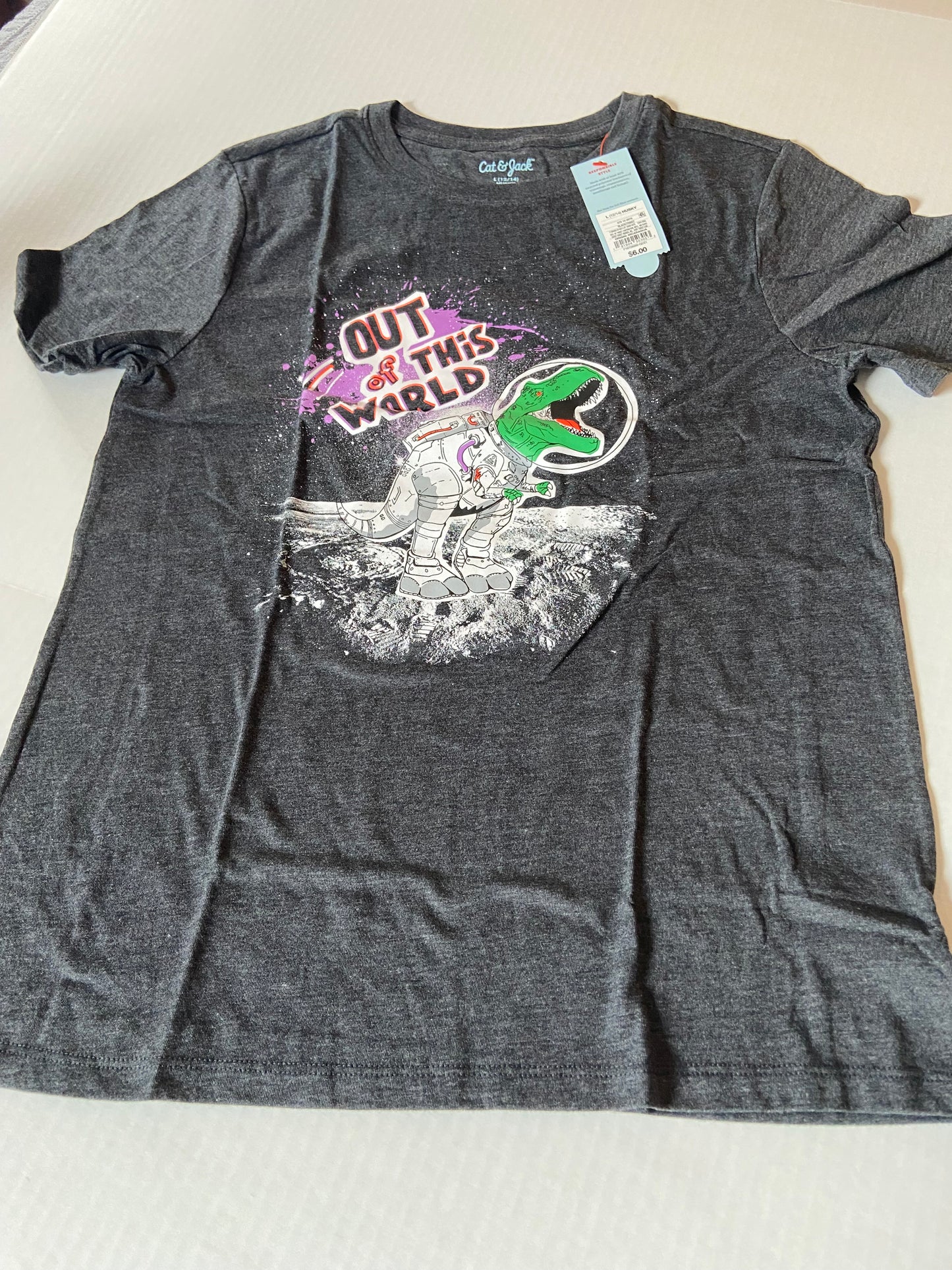 Large 12/14 Husky, NWT, Cat & Jack Out of this World Dino shirt