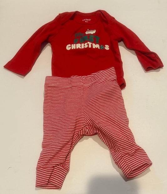 #170 Carters “my first Christmas” body suit with matching Santa bottom pants girls 3 months