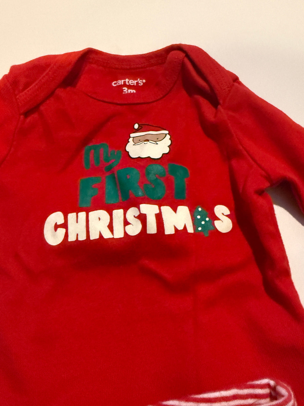 #170 Carters “my first Christmas” body suit with matching Santa bottom pants girls 3 months