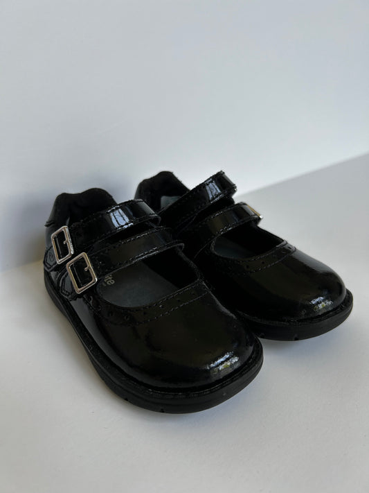 #98A - Size 6w Girls Stride Rite Black Patent Leather Mary Janes VGUC to EUC