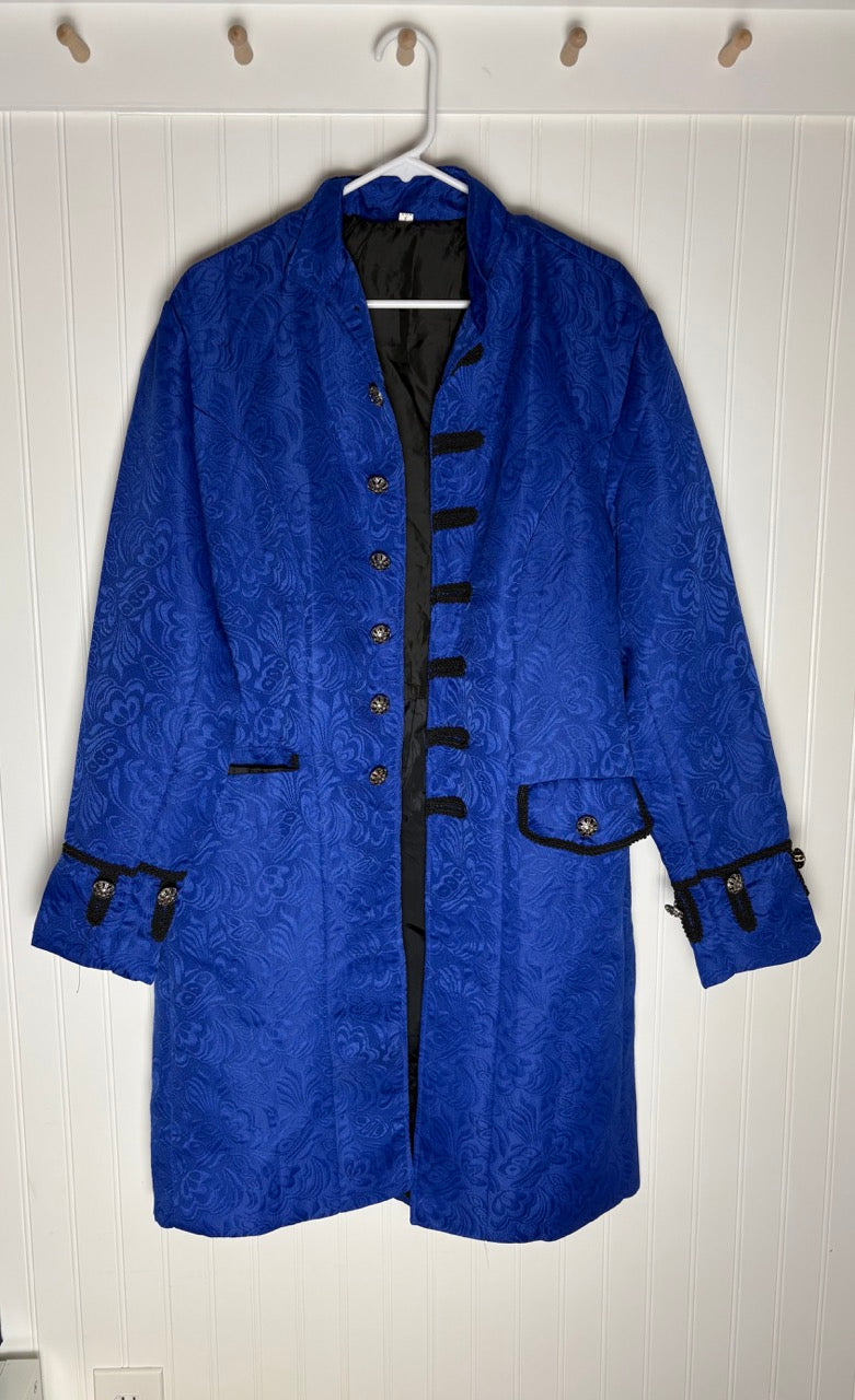 #39 XL Men's Blue jacquard overcoat- Beauty & the Beast