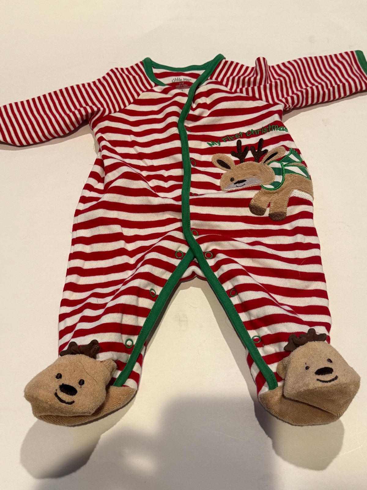 #170 Little Me “my first Christmas”  red and white stripe with reindeer gender neutral 3 months