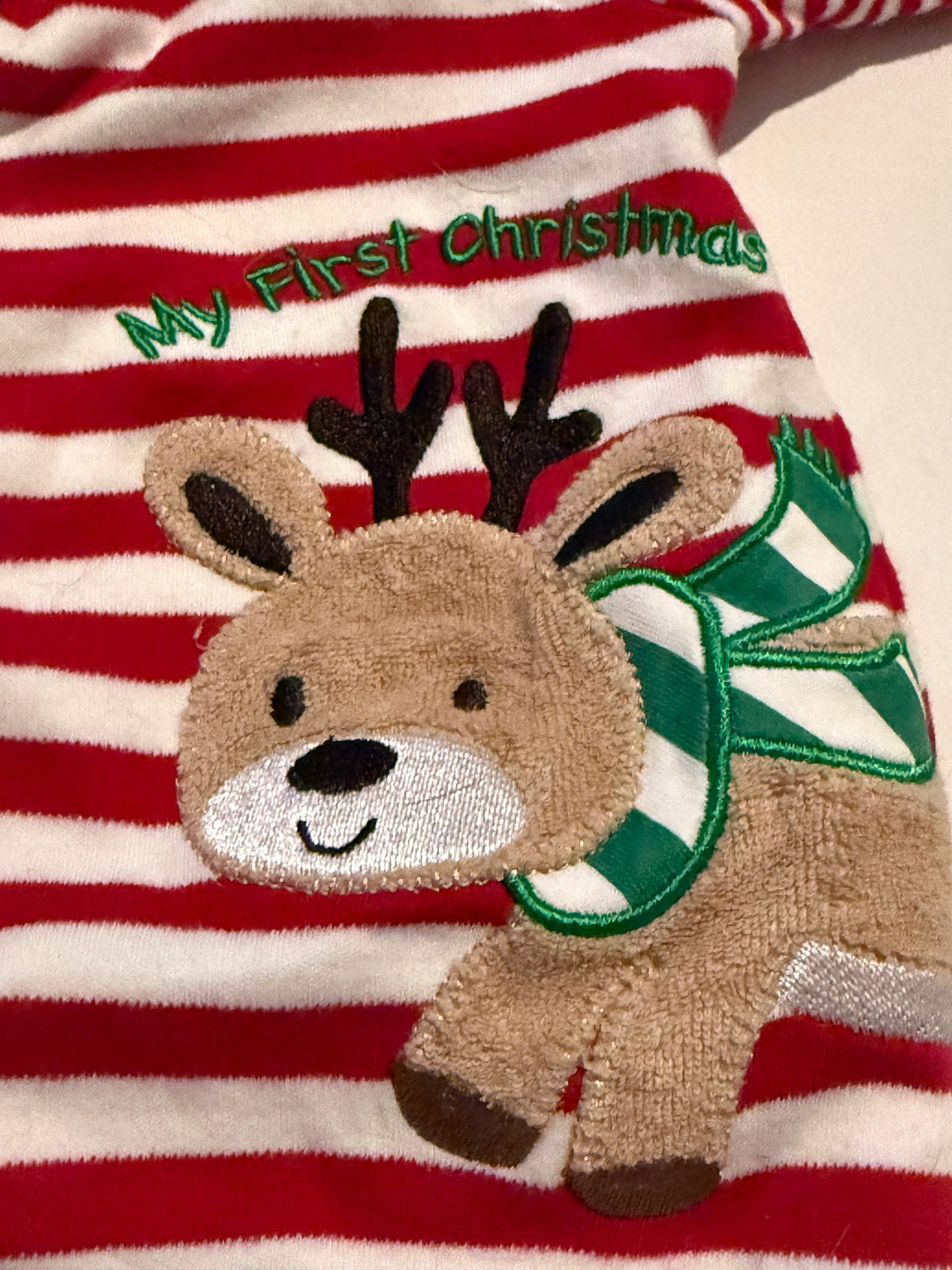 #170 Little Me “my first Christmas”  red and white stripe with reindeer gender neutral 3 months