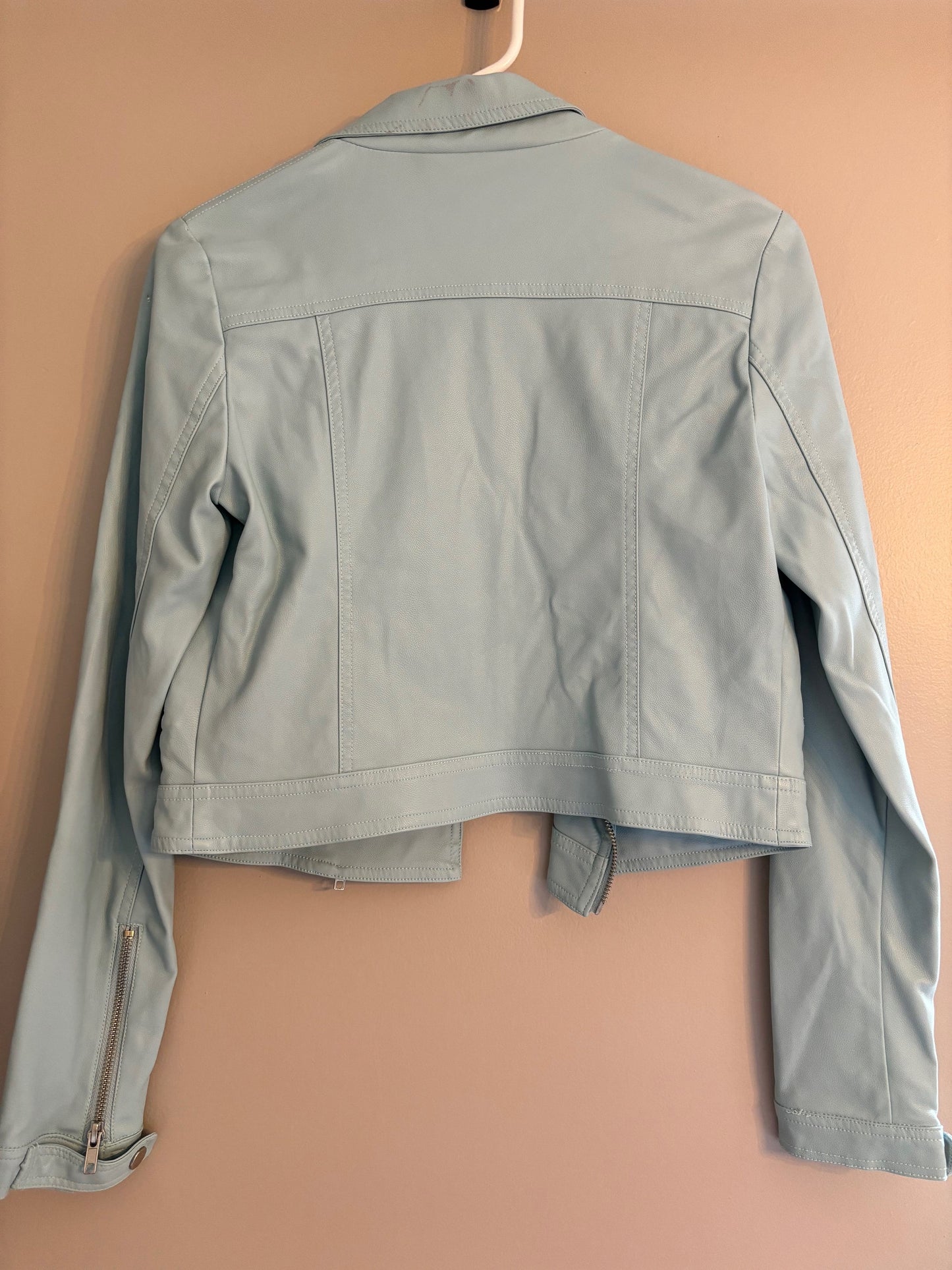 #70 Women's Gianni Bernini faux leather moto jacket size small VGUC