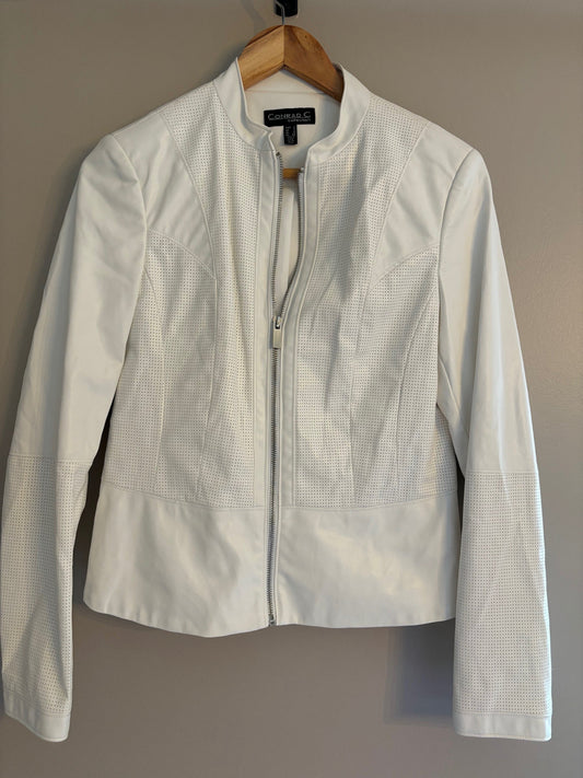 #70 Women's Faux White Leather Jacket Size 2 VGUC