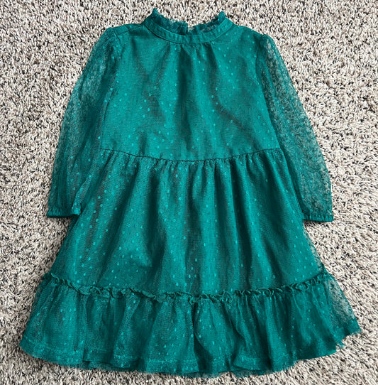 Seller 130 Girls 2T Green tier jacquard Holiday dress VGUC