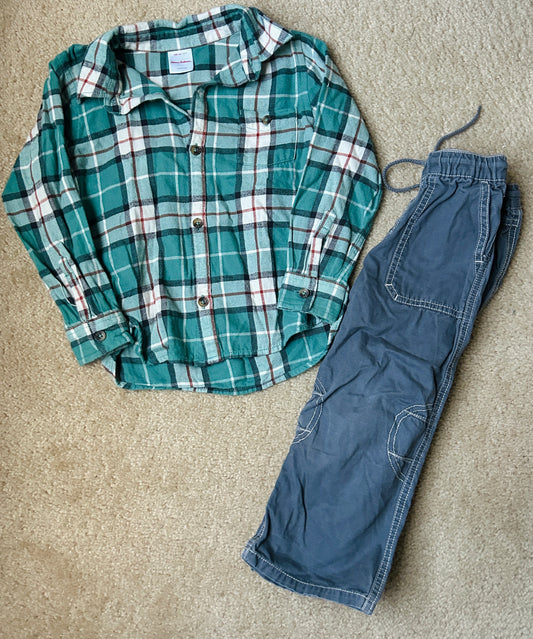 #15 HA 4t Flannel Shirt and Grey Pants Set