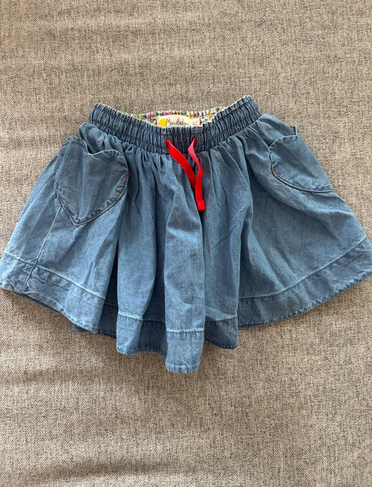REDUCED # 92 girls Boden 2/3 t NEW lined heart pocket blue denim skirt