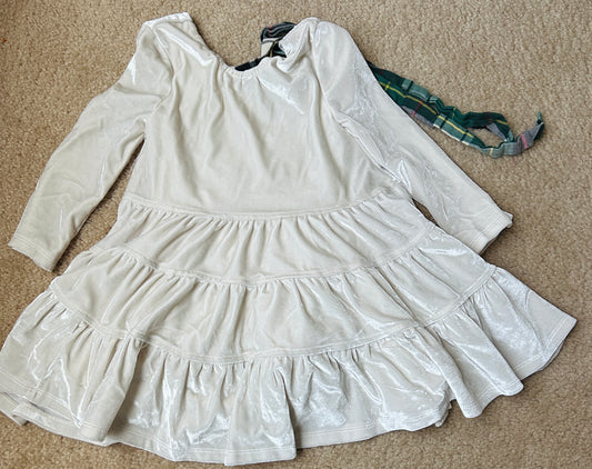 #15 Pink Chicken 2Y Velvet Dress with Green Tartan Bow Tie Back