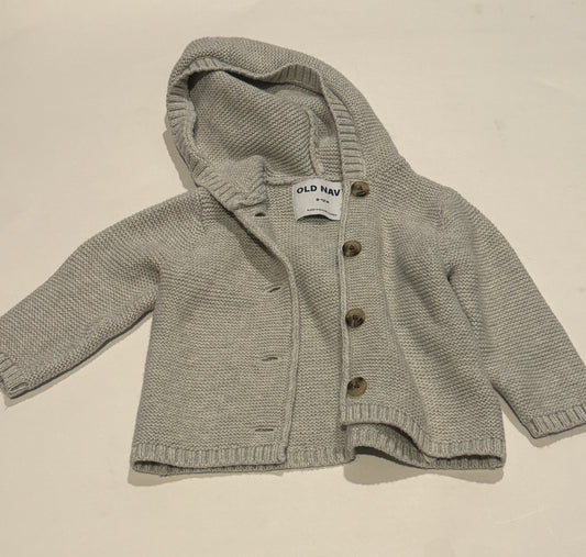 #170 Old Navy grey hooded cardigan sweater girls 6-12 months