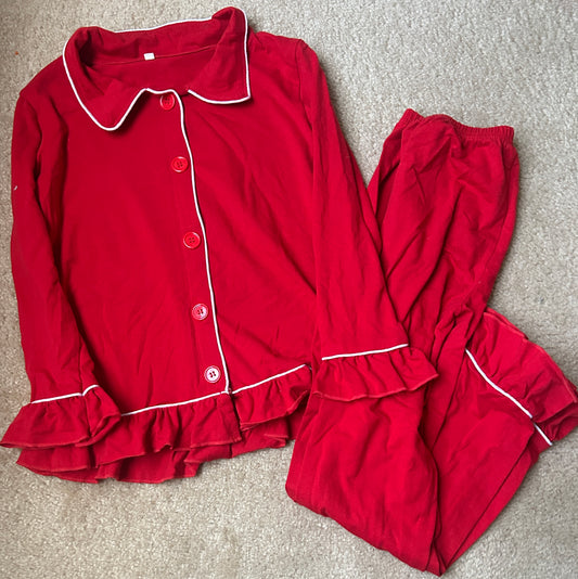 #15 No Brand 10-12Y Red Ruffle Pajamas VGUC