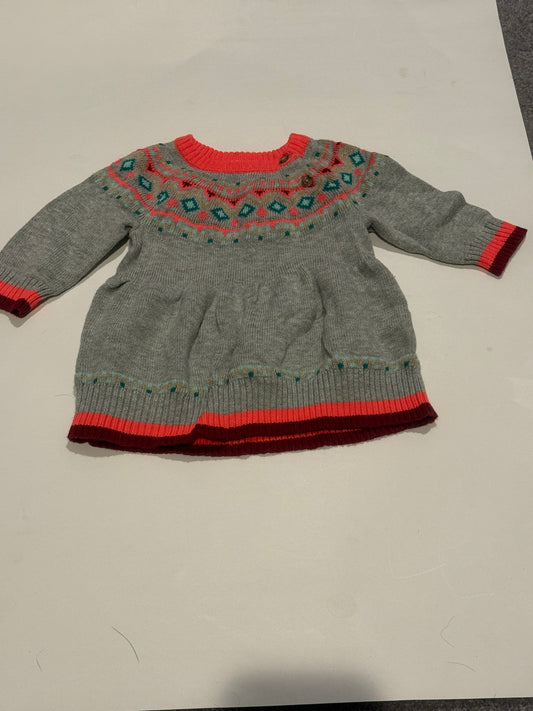 #170 Cat and Jack grey sweater dress with colorful neck line girls 0-3 months