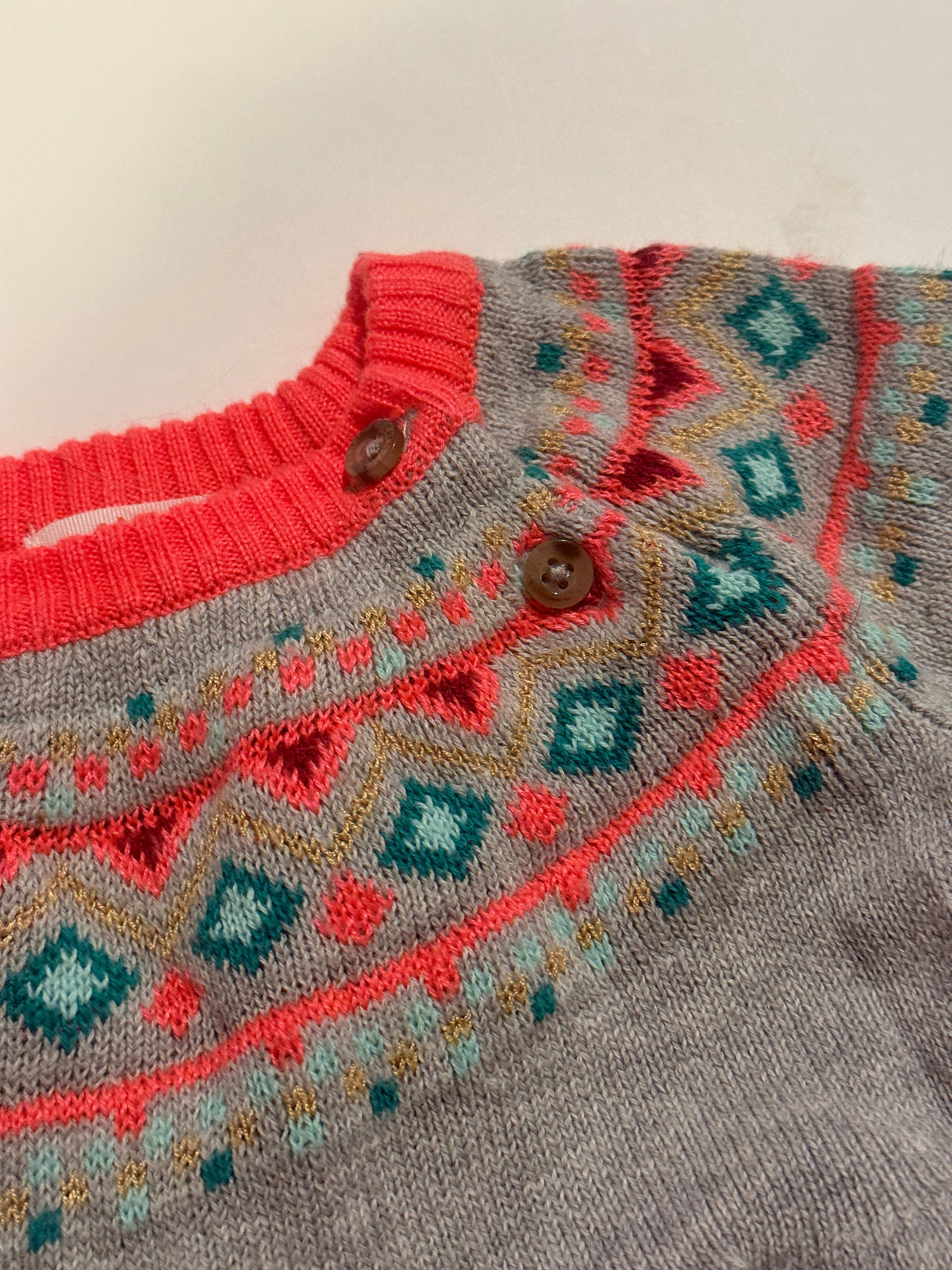 #170 Cat and Jack grey sweater dress with colorful neck line girls 0-3 months