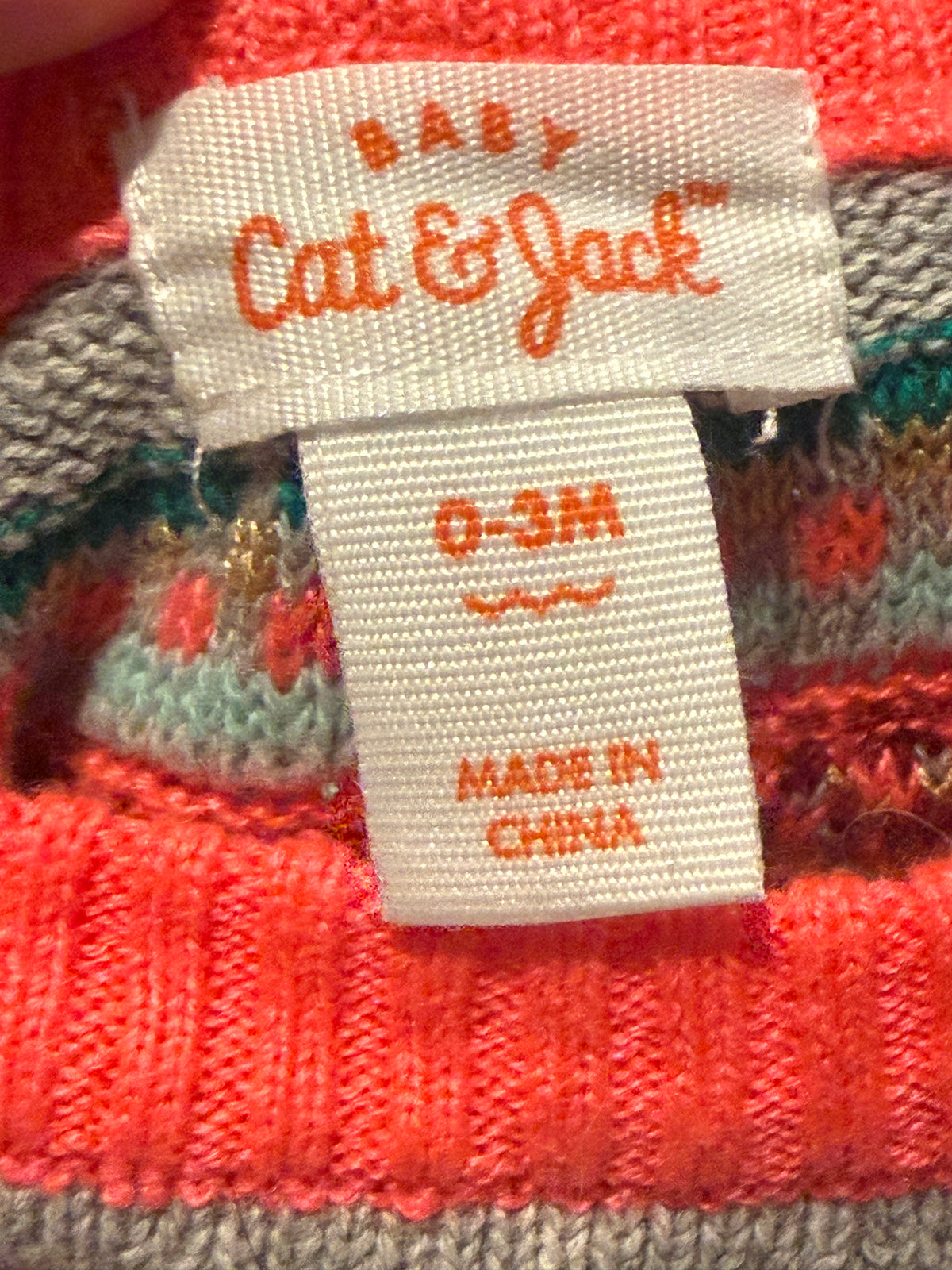 #170 Cat and Jack grey sweater dress with colorful neck line girls 0-3 months