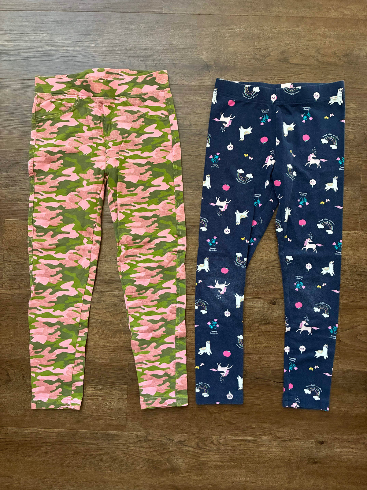 #126 Carter's Navy Unicorn Leggings & Pink Camo with Sparkle Detail Leggings Girls 8