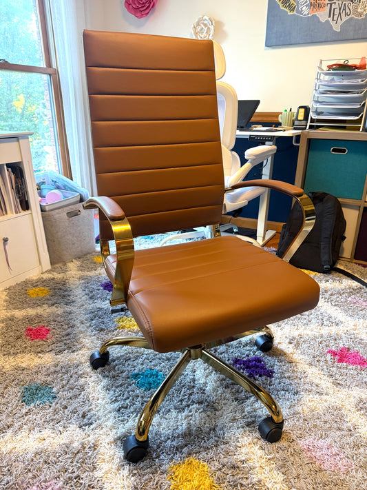 155 Office Desk Chair - Camel and Gold, EUC -- PPU ONLY