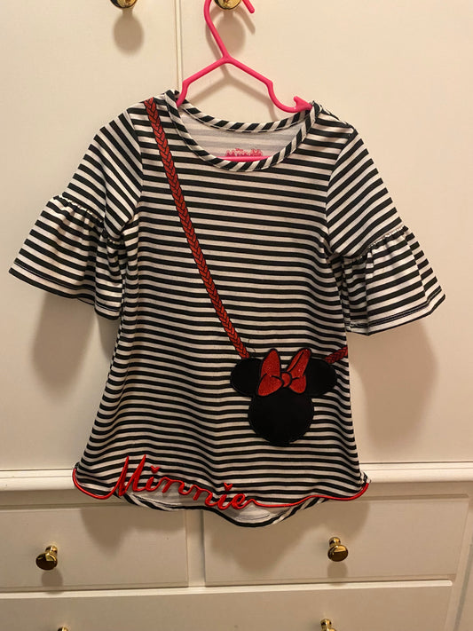 #117, Girls 3T, Disney Minnie Mouse black /white striped dress