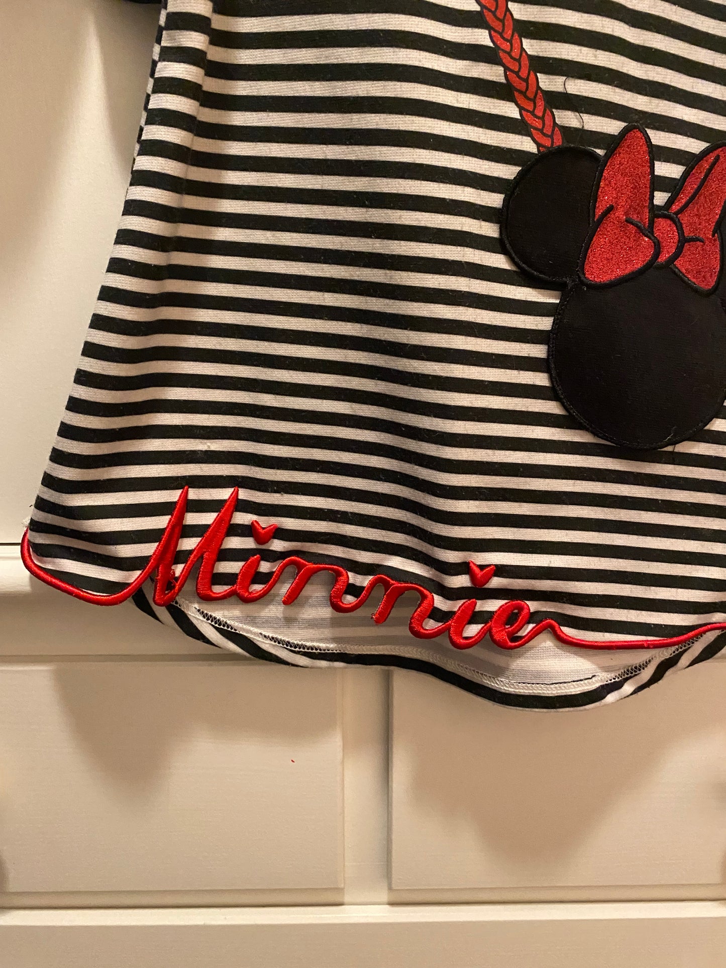 #117, Girls 3T, Disney Minnie Mouse black /white striped dress