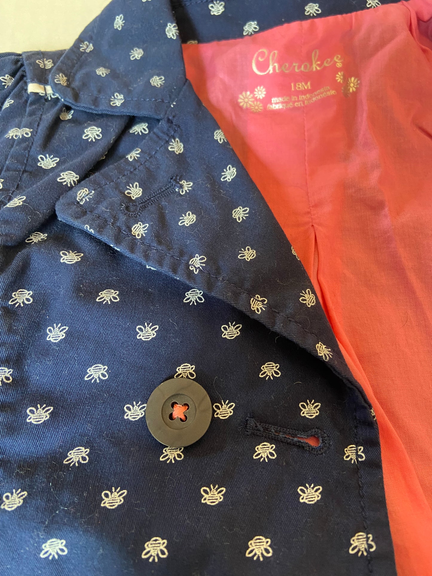 Size 18 mos, VGUC Cherokee Navy Peacoat with adorable bees