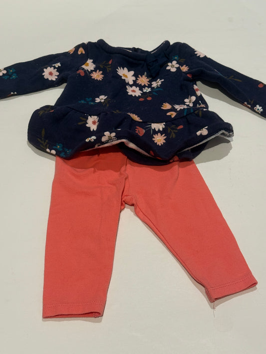 #170 Carters baby outfit navy shirt with flowers and now near neckline girls 3 months