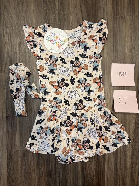 #138 - 2T NWT Bamboo Charlie's Project Hey Boo Minnie/Mickey SS Twirl + Headband